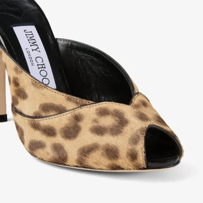 Mule Brigitte 100 Mule din piele de ponei cu imprimeu leopard natural Mule Brigitte 100 Mule din piele de ponei cu imprimeu leopard natural