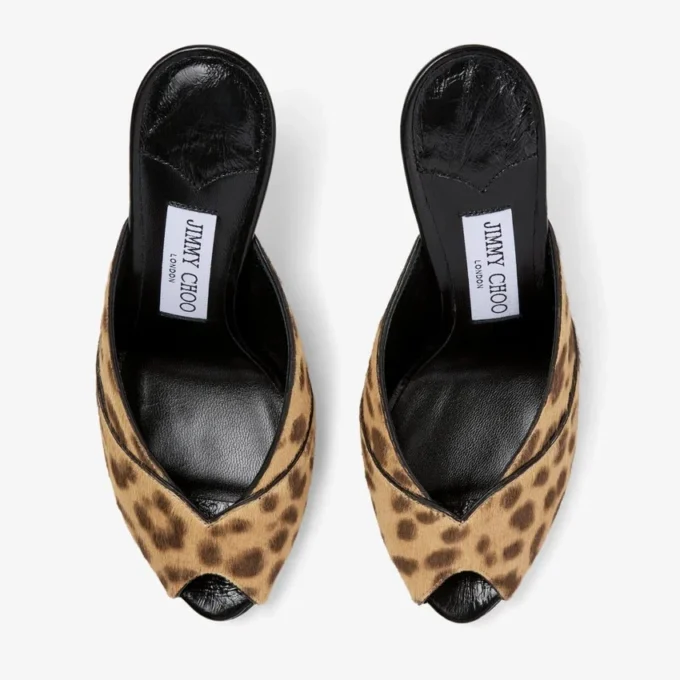 Mule Brigitte 100 Mule din piele de ponei cu imprimeu leopard natural Mule Brigitte 100 Mule din piele de ponei cu imprimeu leopard natural