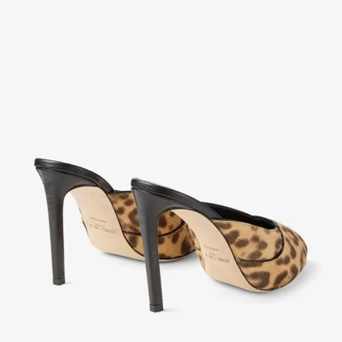 Mule Brigitte 100 Mule din piele de ponei cu imprimeu leopard natural Mule Brigitte 100 Mule din piele de ponei cu imprimeu leopard natural