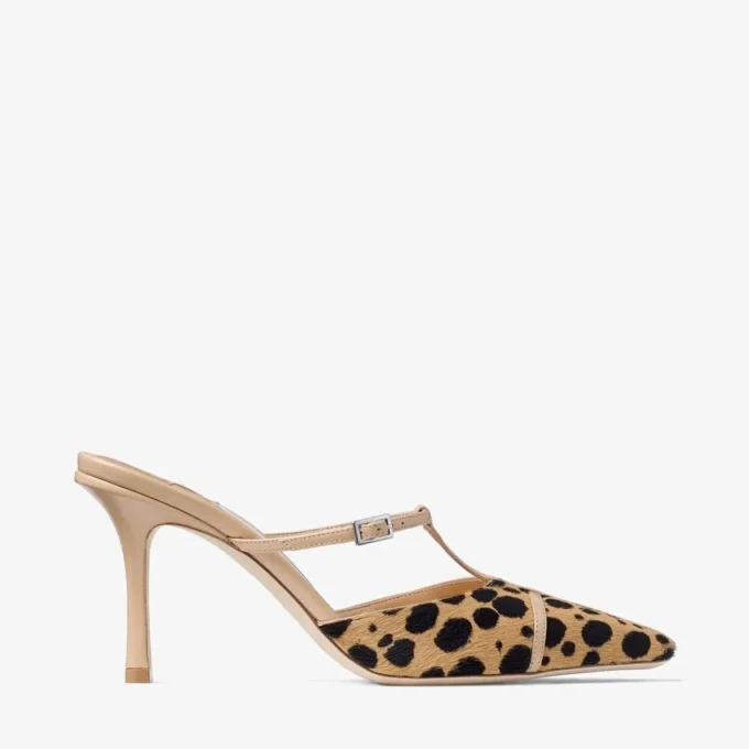 Mule Gloria 85 din piele de ponei cu imprimeu natural de ghepard Mule Gloria 85 din piele de ponei cu imprimeu natural de ghepard