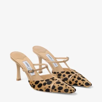 Mule Gloria 85 din piele de ponei cu imprimeu natural de ghepard