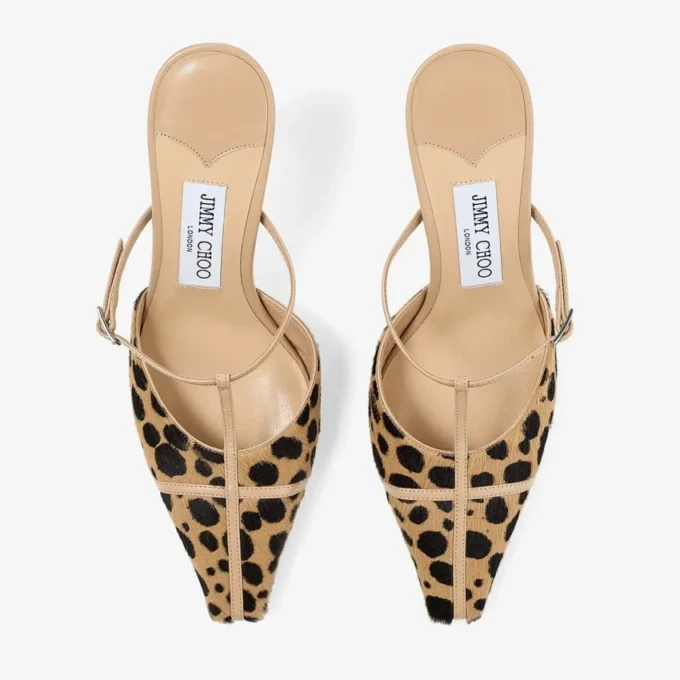 Mule Gloria 85 din piele de ponei cu imprimeu natural de ghepard Mule Gloria 85 din piele de ponei cu imprimeu natural de ghepard