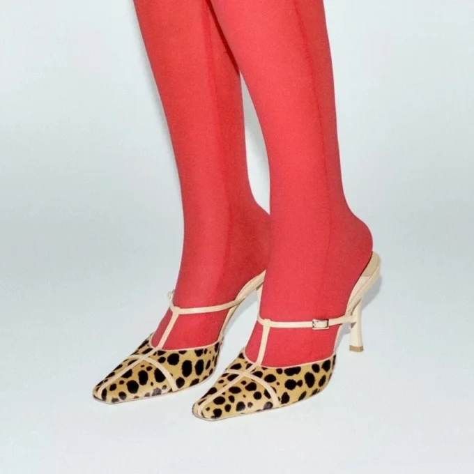 Mule Gloria 85 din piele de ponei cu imprimeu natural de ghepard Mule Gloria 85 din piele de ponei cu imprimeu natural de ghepard