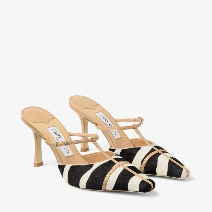 Mule Gloria 85 din piele de ponei cu imprimeu zebră natural