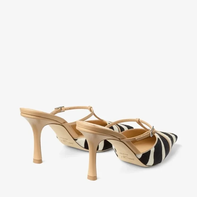 Mule Gloria 85 din piele de ponei cu imprimeu zebră natural