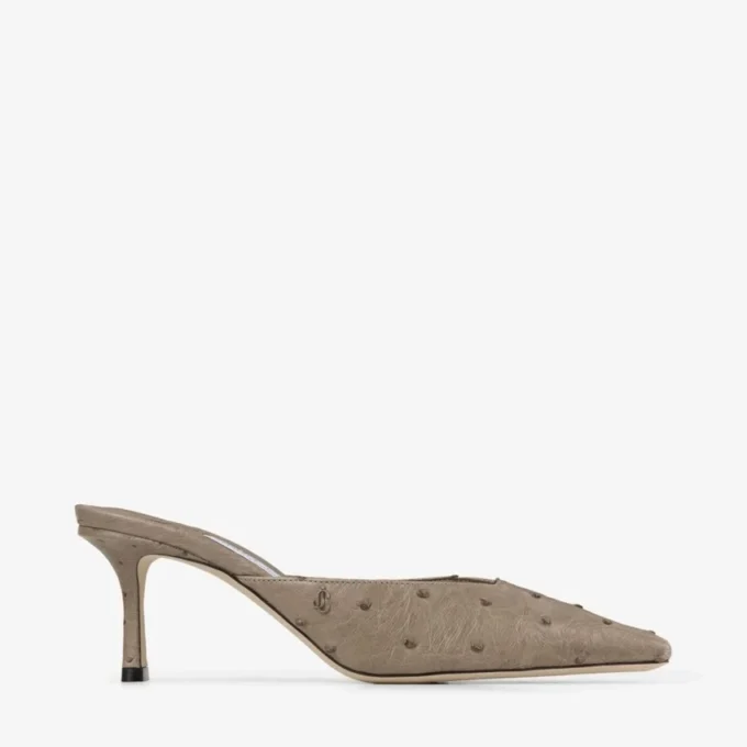 Mule Vivi 65 din piele de struț, culoare gri-maro