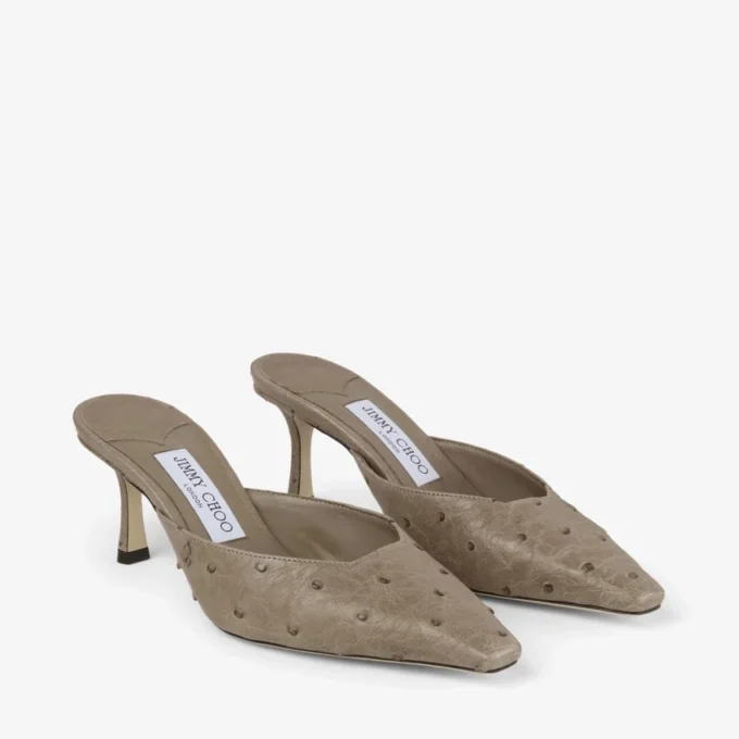 Mule Vivi 65 din piele de struț, culoare gri-maro