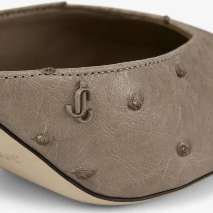 Mule Vivi 65 din piele de struț, culoare gri-maro