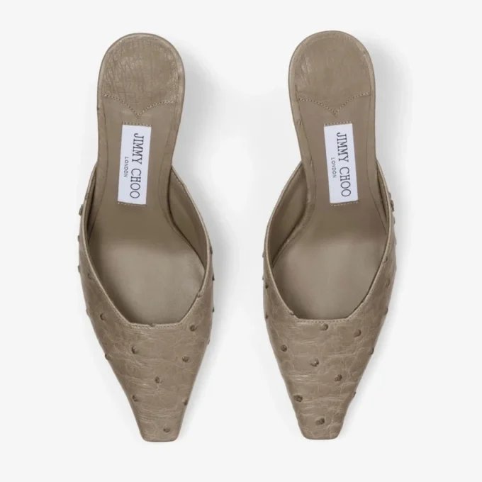 Mule Vivi 65 din piele de struț, culoare gri-maro