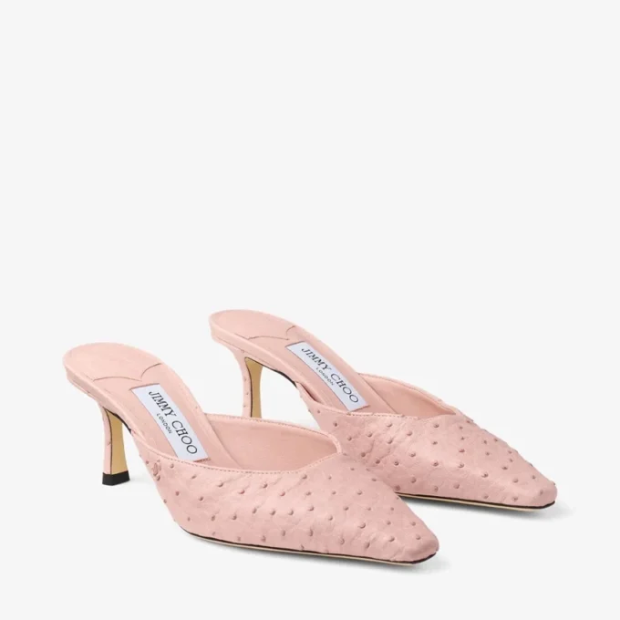 Mule Vivi 65 din piele de struț roz Mule Vivi 65 din piele de struț roz