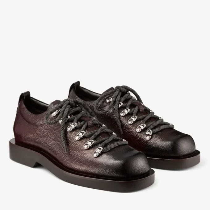 Încălțăminte cu șireturi Reeves din piele cu textură scotch, culoare ciocolată
