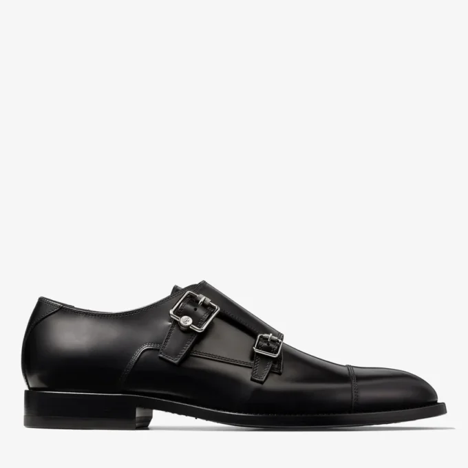 Încălțăminte Finnion Monkstrap din piele neagră periată