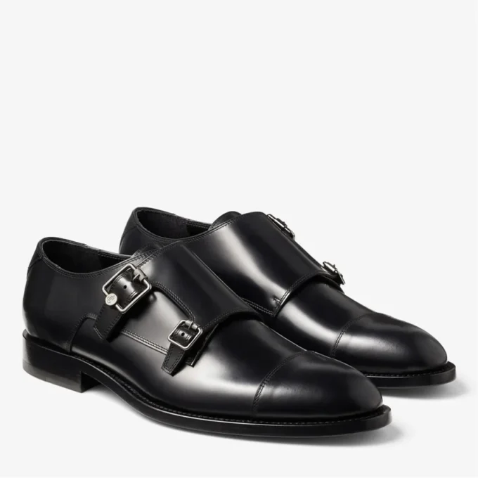 Încălțăminte Finnion Monkstrap din piele neagră periată