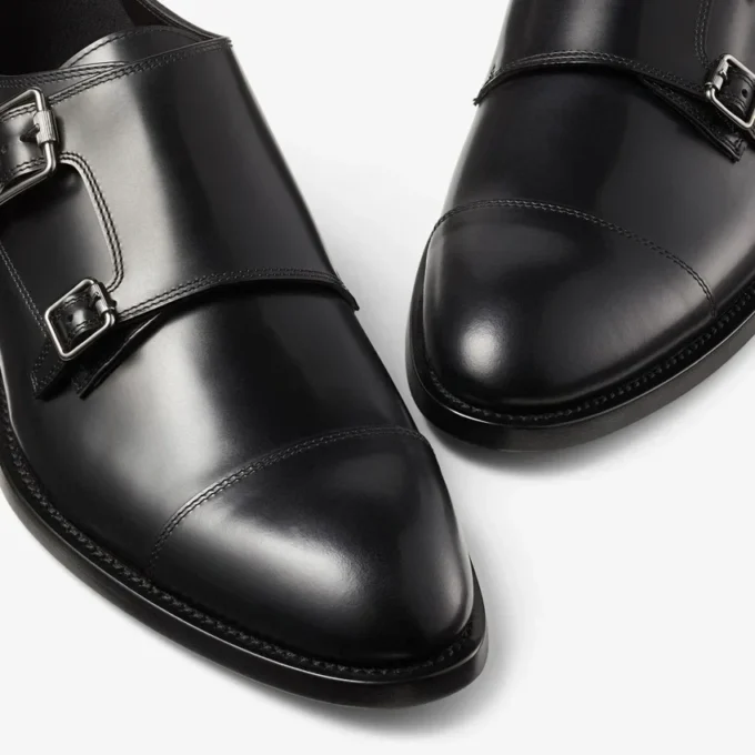 Încălțăminte Finnion Monkstrap din piele neagră periată
