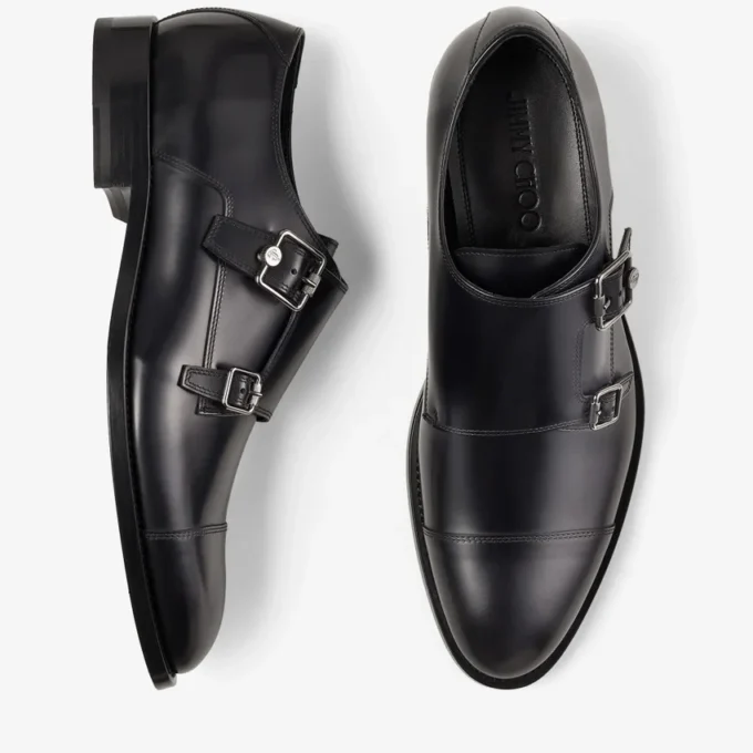 Încălțăminte Finnion Monkstrap din piele neagră periată