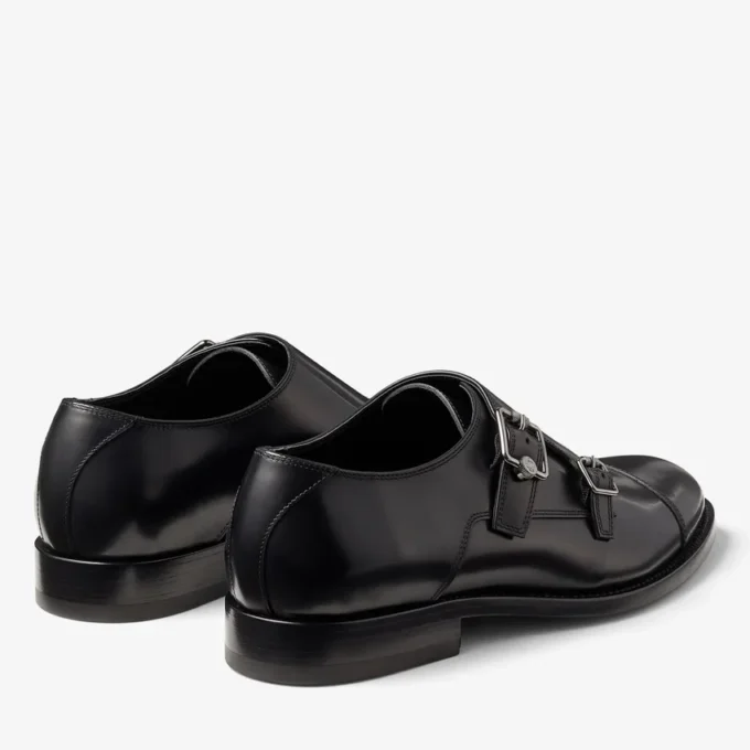 Încălțăminte Finnion Monkstrap din piele neagră periată