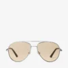 Ochelari de soare Aviator din metal argintiu și galben deschis Ochelari de soare Aviator din metal argintiu și galben deschis