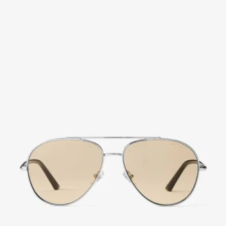 Ochelari de soare Aviator din metal argintiu și galben deschis