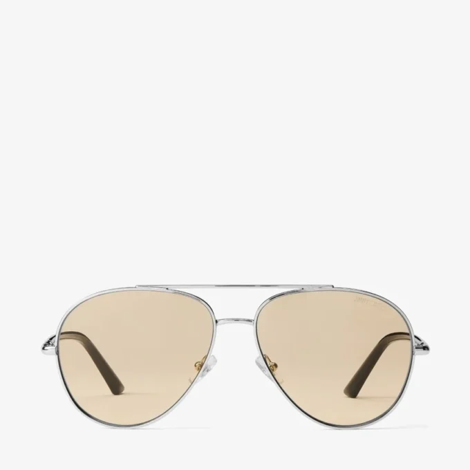 Ochelari de soare Aviator din metal argintiu și galben deschis Ochelari de soare Aviator din metal argintiu și galben deschis