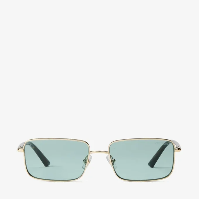 Ochelari de soare dreptunghiulari Gavin din metal auriu pal și verde Ochelari de soare dreptunghiulari Gavin din metal auriu pal și verde
