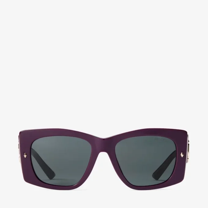 Ochelari de soare Gabi din acetat de culoare prune și gri, cu formă de fluture Ochelari de soare Gabi din acetat de culoare prune și gri, cu formă de fluture