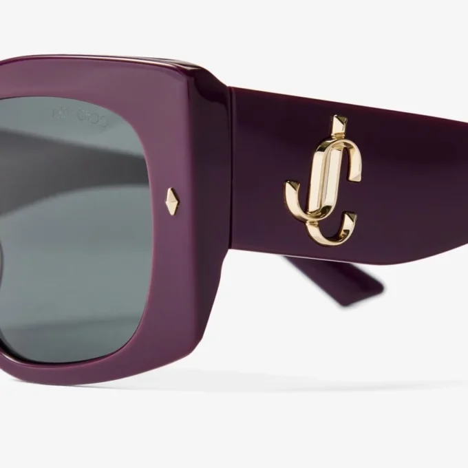 Ochelari de soare Gabi din acetat de culoare prune și gri, cu formă de fluture Ochelari de soare Gabi din acetat de culoare prune și gri, cu formă de fluture