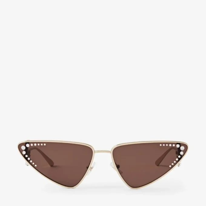 Ochelari de soare Kristal Cat Eye în nuanță de aur pal, cu cristale Ochelari de soare Kristal Cat Eye în nuanță de aur pal, cu cristale
