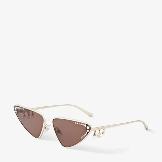 Ochelari de soare Kristal Cat Eye în nuanță de aur pal, cu cristale Ochelari de soare Kristal Cat Eye în nuanță de aur pal, cu cristale