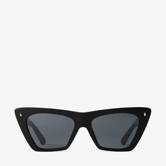 Ochelari de soare Lou din acetat negru și gri, cu formă de ochi de pisică Ochelari de soare Lou din acetat negru și gri, cu formă de ochi de pisică