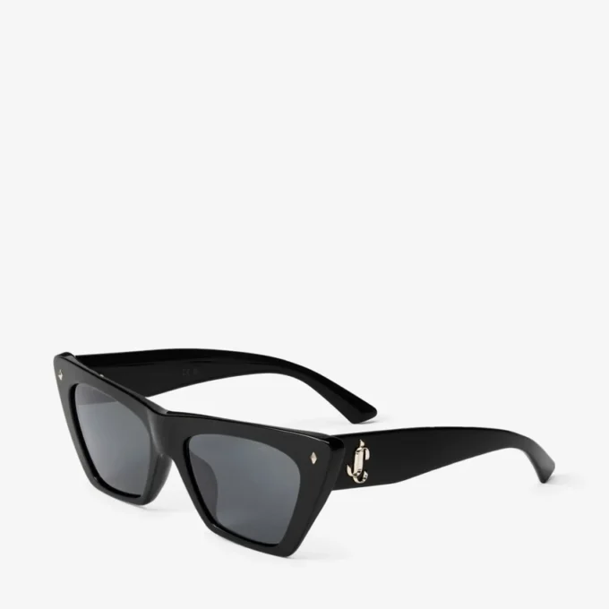 Ochelari de soare Lou din acetat negru și gri, cu formă de ochi de pisică Ochelari de soare Lou din acetat negru și gri, cu formă de ochi de pisică
