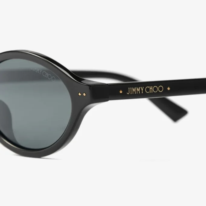 Ochelari de soare Marais din acetat oval negru și gri Ochelari de soare Marais din acetat oval negru și gri