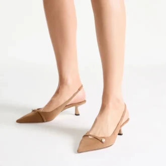 Pantofi cu baretă din piele de căprioară Amita 45 Toffee