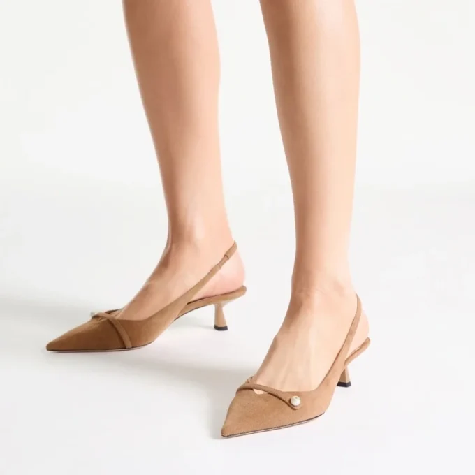 Pantofi cu baretă din piele de căprioară Amita 45 Toffee