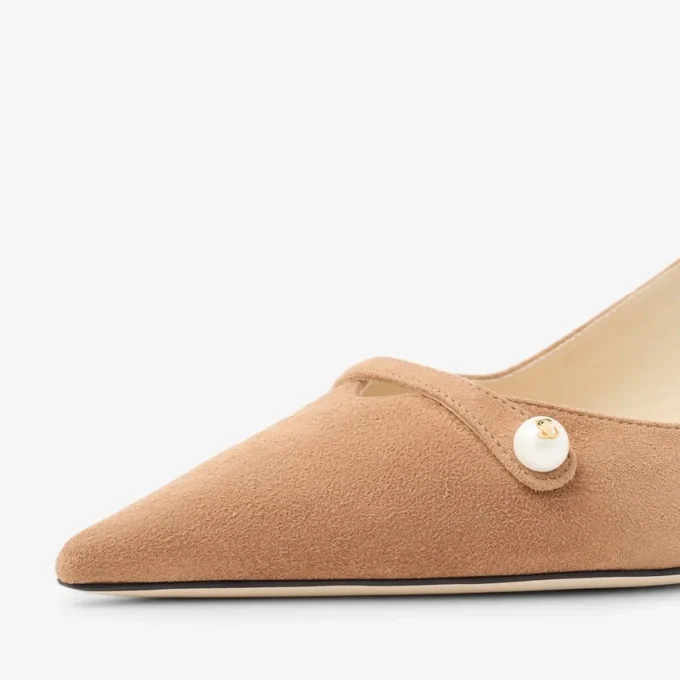 Pantofi cu baretă din piele de căprioară Amita 45 Toffee