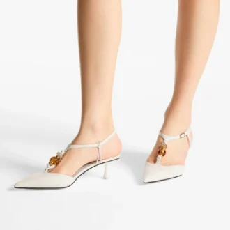 Pantofi cu baretă din piele nappa Lauri 50 Latte Mix, cu mărgele