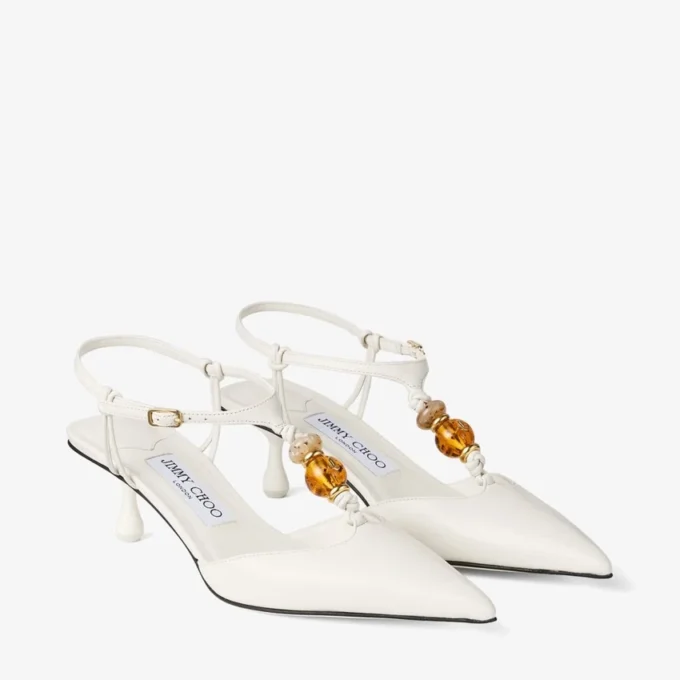 Pantofi cu baretă din piele nappa Lauri 50 Latte Mix, cu mărgele