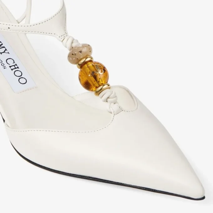 Pantofi cu baretă din piele nappa Lauri 50 Latte Mix, cu mărgele