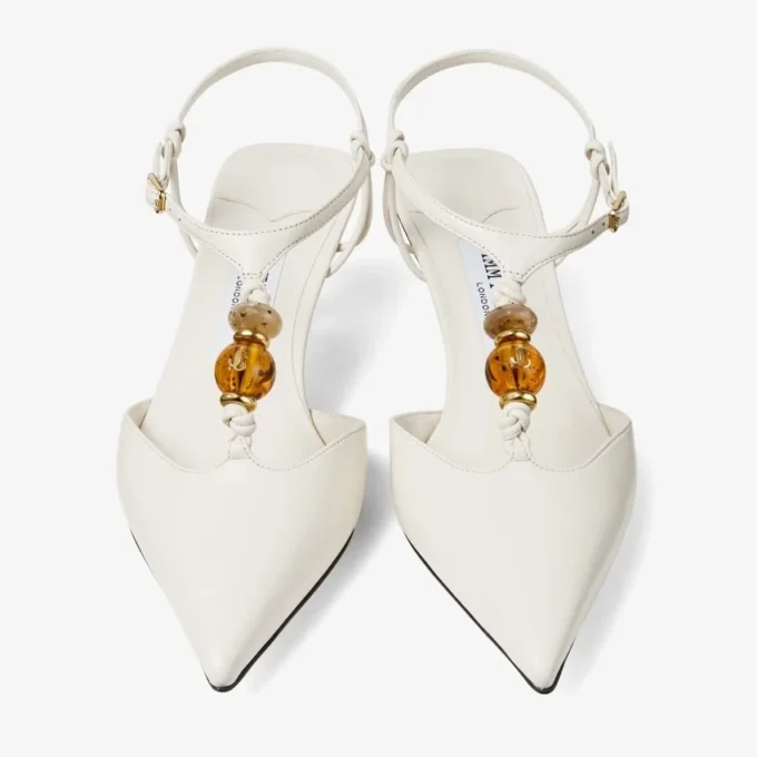 Pantofi cu baretă din piele nappa Lauri 50 Latte Mix, cu mărgele