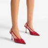 Pantofi cu baretă Faya 95 din satin roșu rubiniu și grosgrain Pantofi cu baretă Faya 95 din satin roșu rubiniu și grosgrain