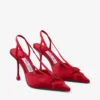 Pantofi cu baretă Faya 95 din satin roșu rubiniu și grosgrain Pantofi cu baretă Faya 95 din satin roșu rubiniu și grosgrain
