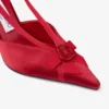 Pantofi cu baretă Faya 95 din satin roșu rubiniu și grosgrain Pantofi cu baretă Faya 95 din satin roșu rubiniu și grosgrain