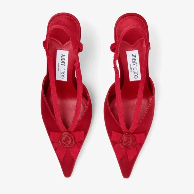 Pantofi cu baretă Faya 95 din satin roșu rubiniu și grosgrain Pantofi cu baretă Faya 95 din satin roșu rubiniu și grosgrain