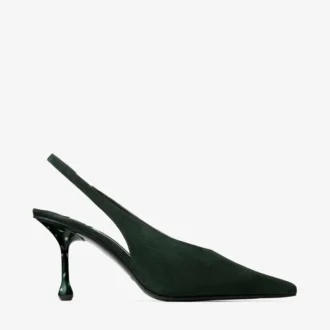 Pantofi cu baretă Isa 80 din piele de căprioară verde britanic cu tocuri punctate Pantofi cu baretă Isa 80 din piele de căprioară verde britanic cu tocuri punctate