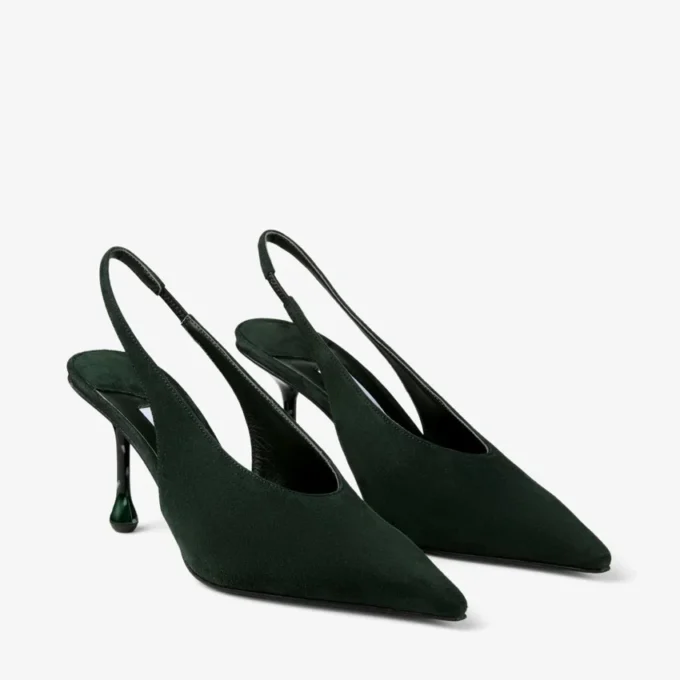 Pantofi cu baretă Isa 80 din piele de căprioară verde britanic cu tocuri punctate