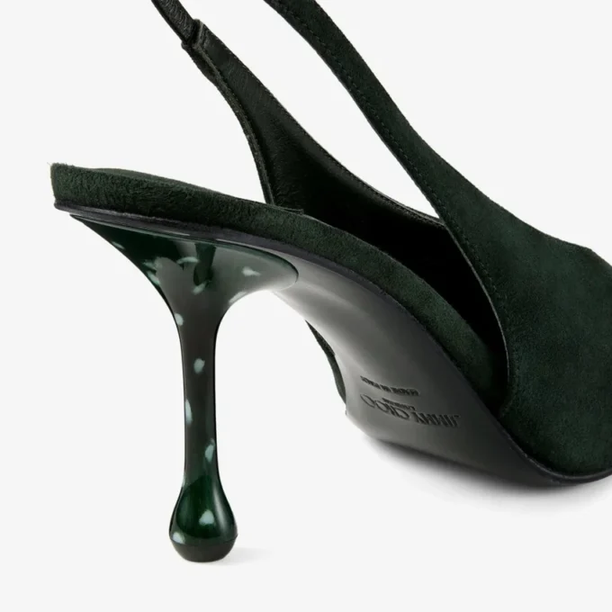 Pantofi cu baretă Isa 80 din piele de căprioară verde britanic cu tocuri punctate