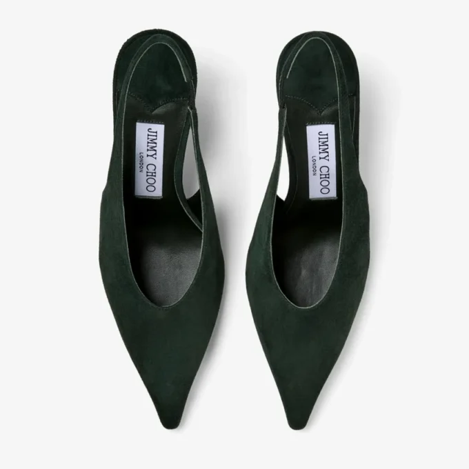 Pantofi cu baretă Isa 80 din piele de căprioară verde britanic cu tocuri punctate
