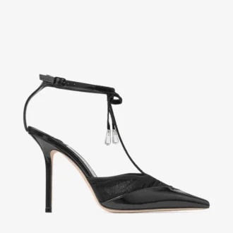 Pantofi cu toc Afia Mesh 100 negri din piele Spazzolato și tul drapat Pantofi cu toc Afia Mesh 100 negri din piele Spazzolato și tul drapat