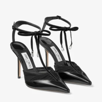Pantofi cu toc Afia Mesh 100 negri din piele Spazzolato și tul drapat Pantofi cu toc Afia Mesh 100 negri din piele Spazzolato și tul drapat