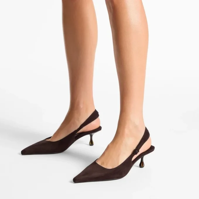 Pantofi cu toc Amel 50 din piele de căprioară ciocolatie Pantofi cu toc Amel 50 din piele de căprioară ciocolatie
