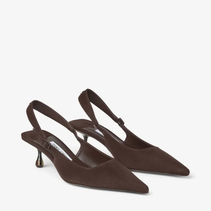 Pantofi cu toc Amel 50 din piele de căprioară ciocolatie Pantofi cu toc Amel 50 din piele de căprioară ciocolatie